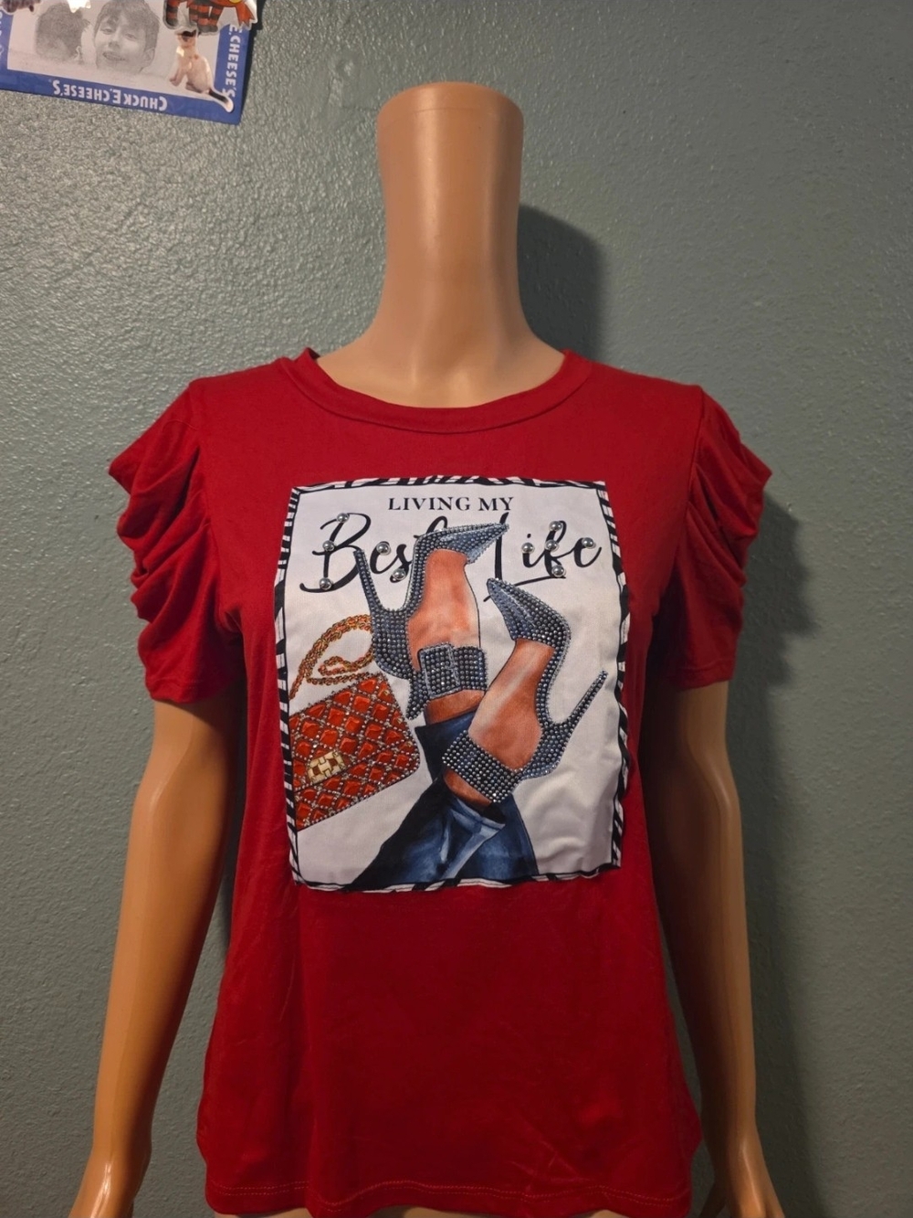 Rouge! Red Graphic Tee with Ruffle Short Sleeves